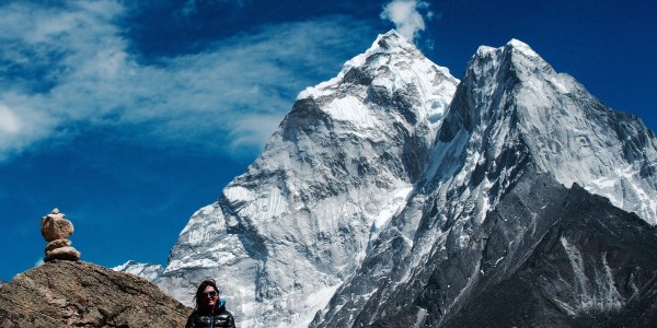 Ama Dablam and a small woman who climbs